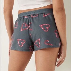 PINK Victoria's Secret Gray Boxer Sleep Shorts with Candy Cane Hearts